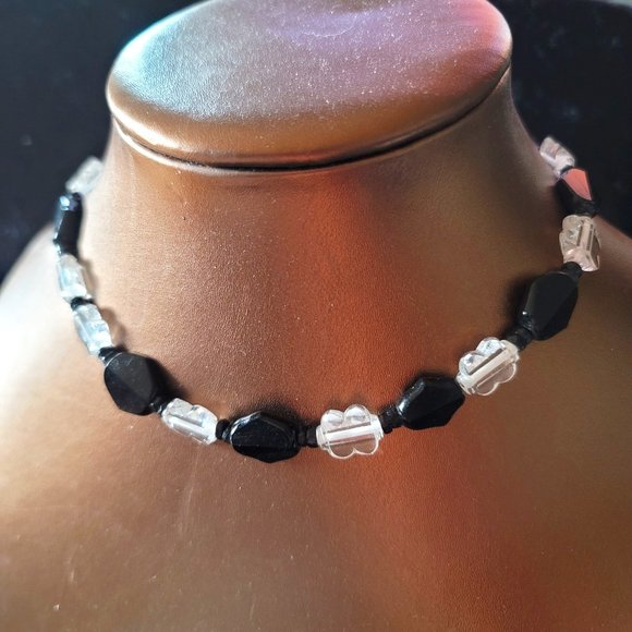 Estate Jewelry - Antique Art Deco Faceted Czech Glass & Silver Necklace